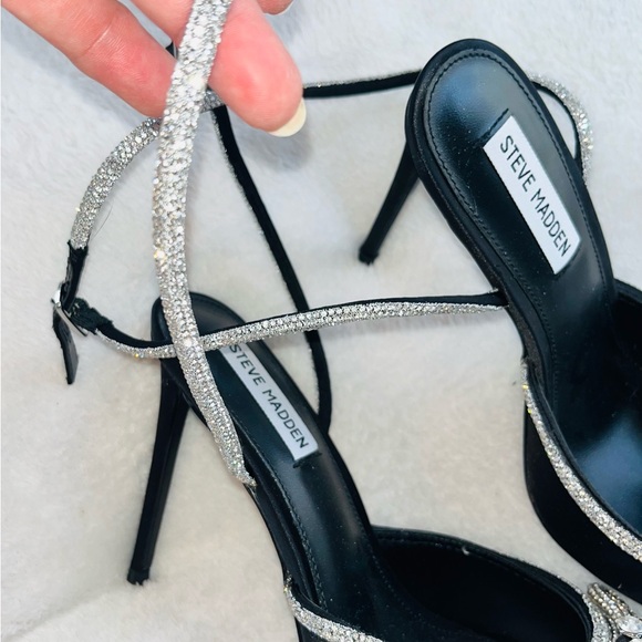 Steve Madden Viable Satin Heels Rhinestone Ankle Sz 9 - Picture 5 of 10